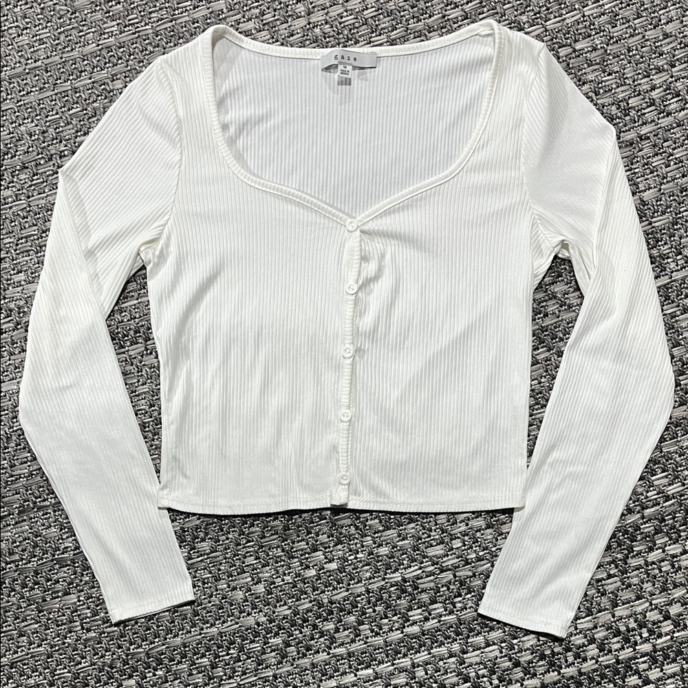 Gaze | White Cropped Ribbed Long Sleeve